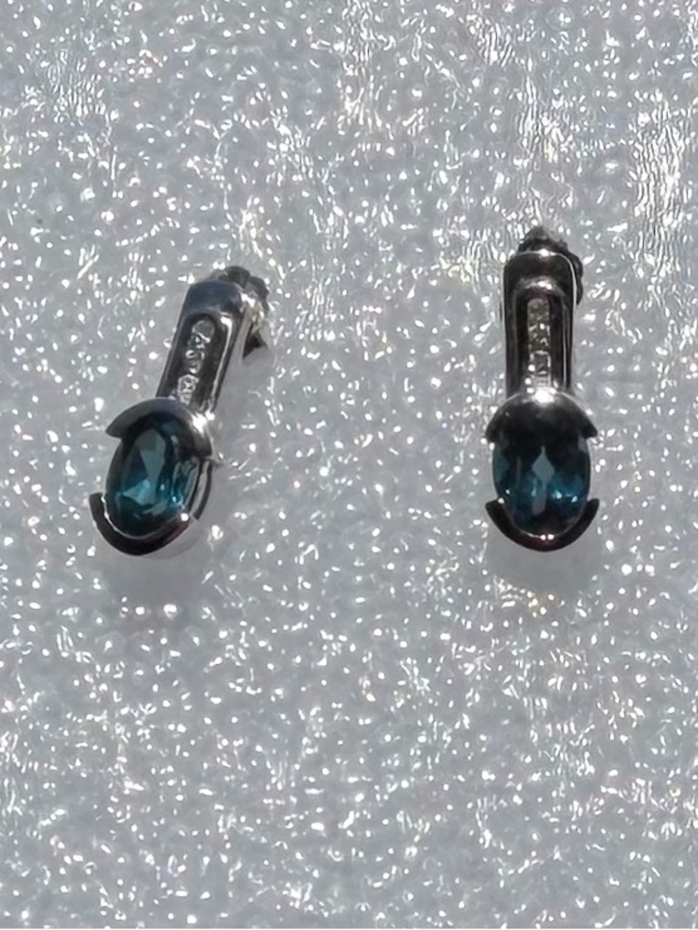 London Blue Topaz and Diamond Earrings in 14K White Gold - Excellent Condition